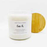 straight side tumbler glass candle, 2 cotton wick, wooden bamboo lid and white label