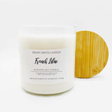 straight side tumbler glass candle, 2 cotton wick, wooden bamboo lid and white label