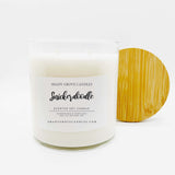 straight side tumbler glass candle, 2 cotton wick, wooden bamboo lid and white label
