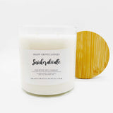  straight side tumbler glass candle, 2 cotton wick, wooden bamboo lid and white label