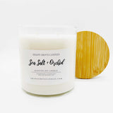 straight side tumbler glass candle, 2 cotton wick, wooden bamboo lid and white label