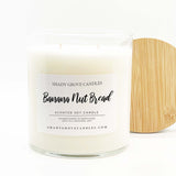 straight side tumbler glass candle, 2 cotton wick, wooden bamboo lid and white label