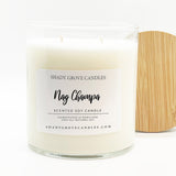 straight side tumbler glass candle, 2 cotton wick, wooden bamboo lid and white label