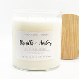straight side tumbler glass candle, 2 cotton wick, wooden bamboo lid and white label