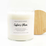 straight side tumbler glass candle, 2 cotton wick, wooden bamboo lid and white label