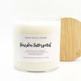 straight side tumbler glass candle, 2 cotton wick, wooden bamboo lid and white label