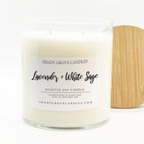 straight side tumbler glass candle, 2 cotton wick, wooden bamboo lid and white label