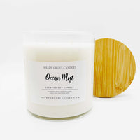 straight side tumbler glass candle, 2 cotton wick, wooden bamboo lid and white label