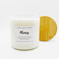 straight side tumbler glass candle, 2 cotton wick, wooden bamboo lid and white label