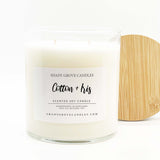  straight side tumbler glass candle, 2 cotton wick, wooden bamboo lid and white label